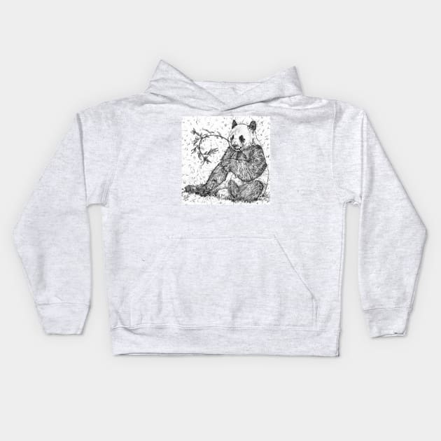 PANDA eating - pencil portrait Kids Hoodie by lautir